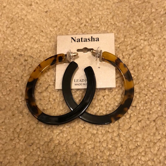 Natasha Couture Jewelry - Earrings large Tortoiseshell hoops lead free new